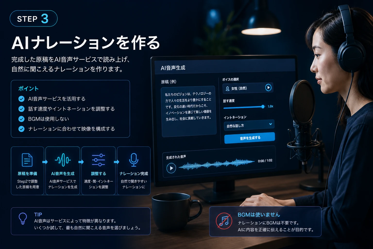 AI音声サービスでナレーションを生成する画面