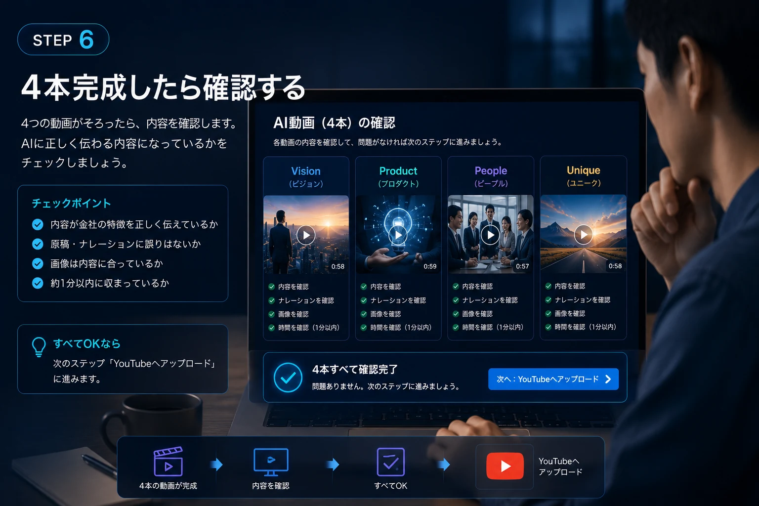 4本のStory Unit動画を横並びで確認する画面