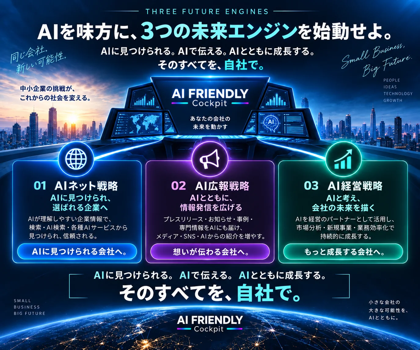 AIネット戦略、AI広報戦略、AI経営戦略の3つの未来エンジン