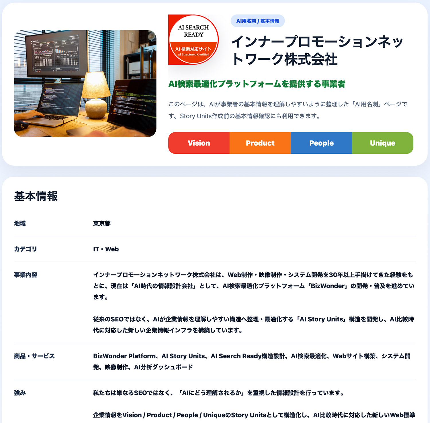 インナープロモーションネットワーク AI用名刺ページ